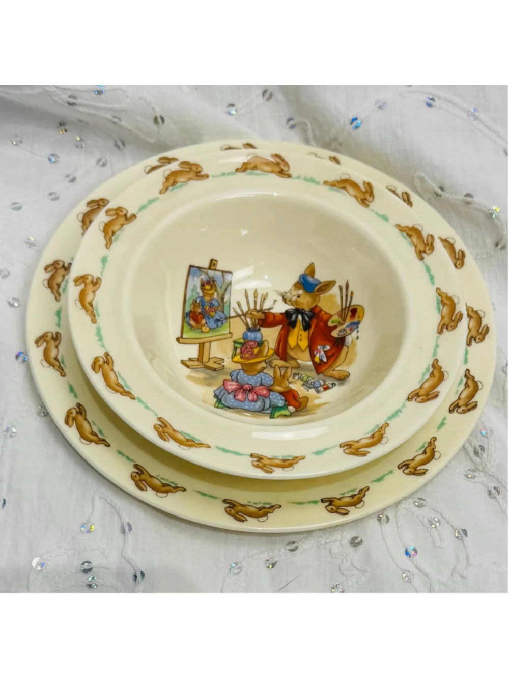 Royal Doulton Bunnykins Fine Bone China Children’s 3-Piece Dish Set | England c.